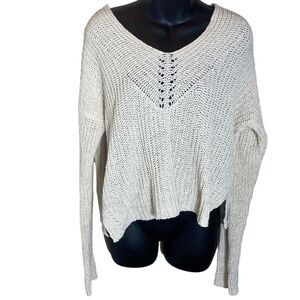 Eileen fisher white knit sweater slouchy split hem L/xl estimated organic cotton